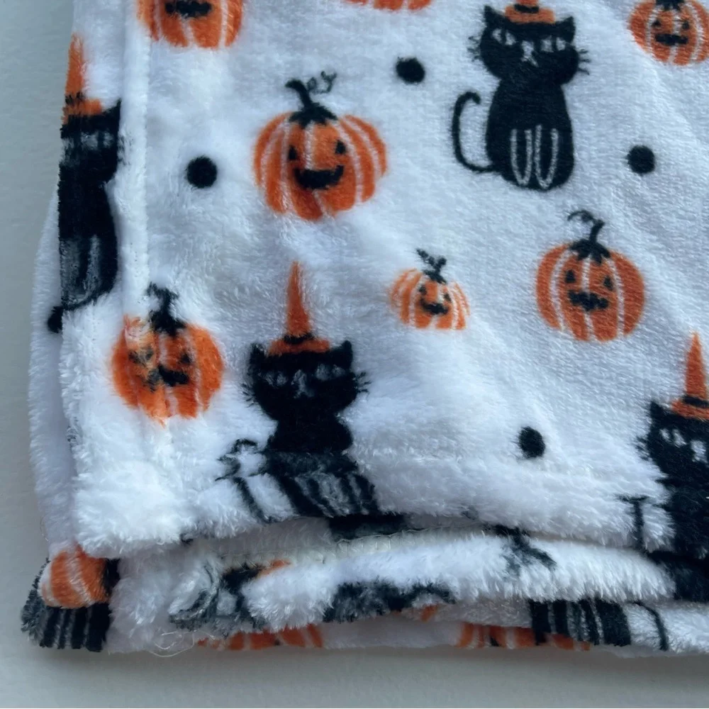 Halloween Cat and Pumpkin Throw or Baby Blanket